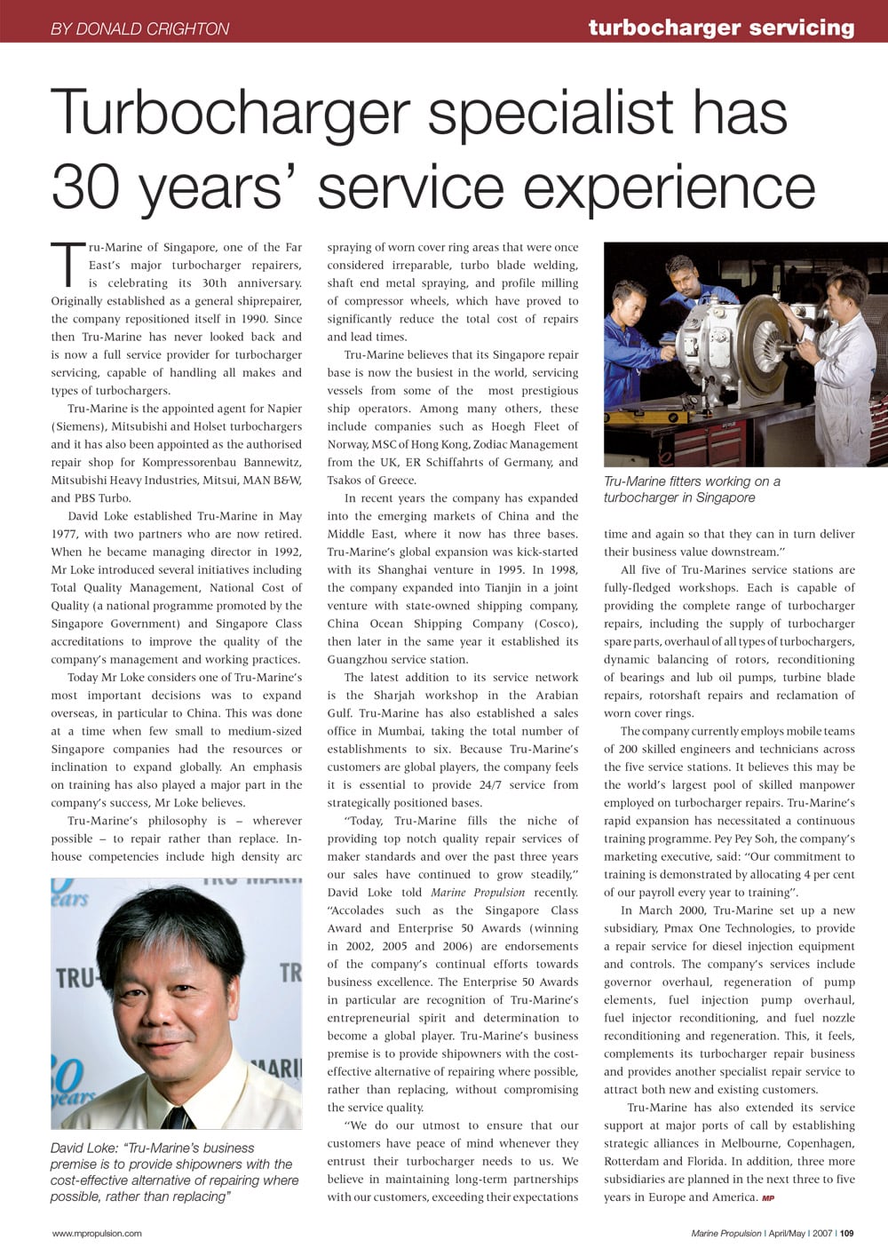 Turbocharger specialist has 30 years' service experience